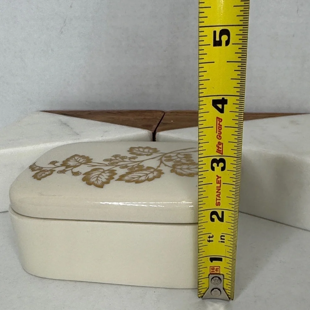Vintage Lenox Ivory and Gold Floral Leaf Ceramic Trinket Box